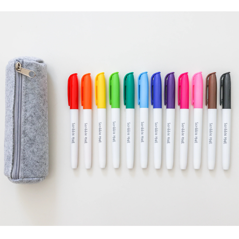 12 Pens in Felt Pencil Case