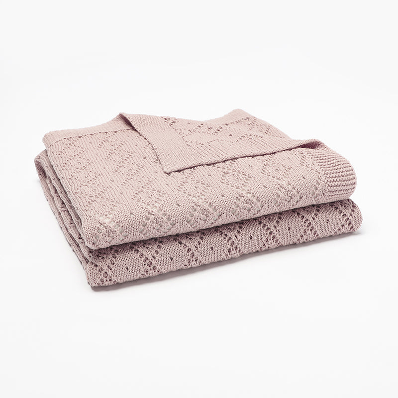 Diamond Weave Knit Blanket (Dusky Pink)