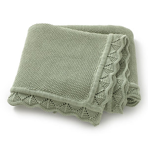 Crochet Edge Knit Blanket (Sage)