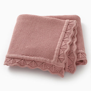 Crochet Edge Knit Blanket (Dusky Pink)