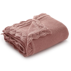 Crochet Edge Knit Blanket (Dusky Pink)