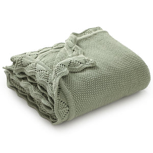 Crochet Edge Knit Blanket (Sage)