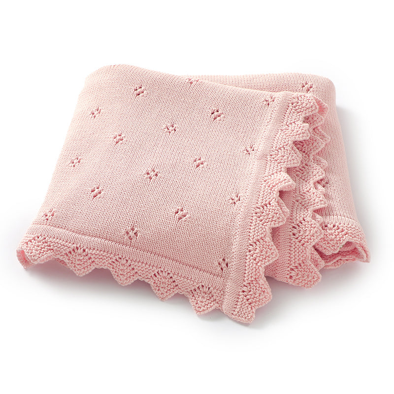 Lace Edged Knit Blanket (Pink)