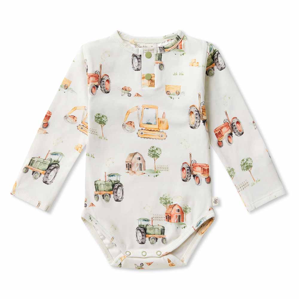 Diggers & Tractors Long Sleeve Organic Bodysuit