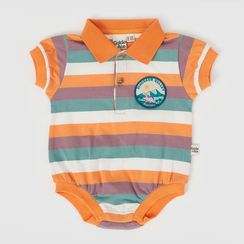 Dino Valley Stripe Polo Romper