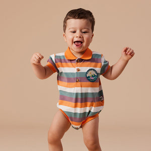 Dino Valley Stripe Polo Romper