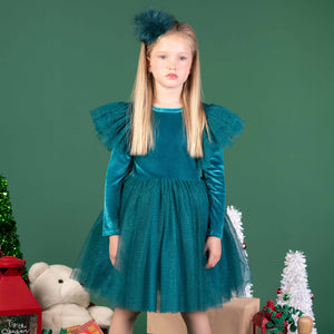 Green Velvet Sparkle Party Dress