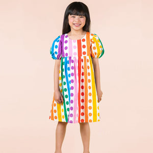 Rainbow Drops Puff Sleeve Dress