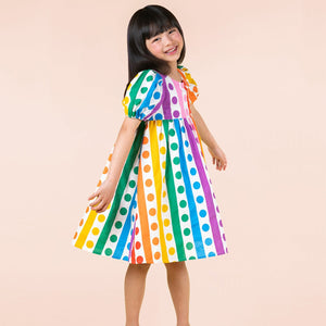 Rainbow Drops Puff Sleeve Dress