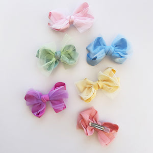 Ribbon & Tulle Bow Clip (6 Colours)