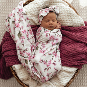 Cherry Blossom Organic Jersey Wrap & Topknot Set