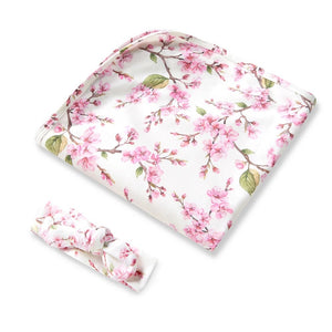 Cherry Blossom Organic Jersey Wrap & Topknot Set