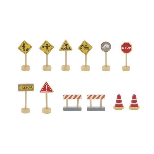 Wooden Construction Traffic Sign Playset