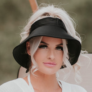 Ladies Adjustable Wide-Brimmed Swim Visor (Black)