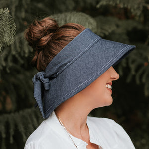 Ladies Adjustable Wide-Brimmed Sun Visor Hat (Denim)