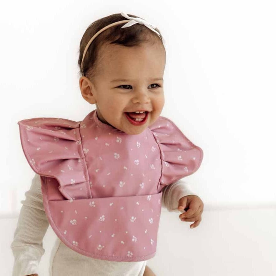 Pink Fleur Frill Snuggle Bib