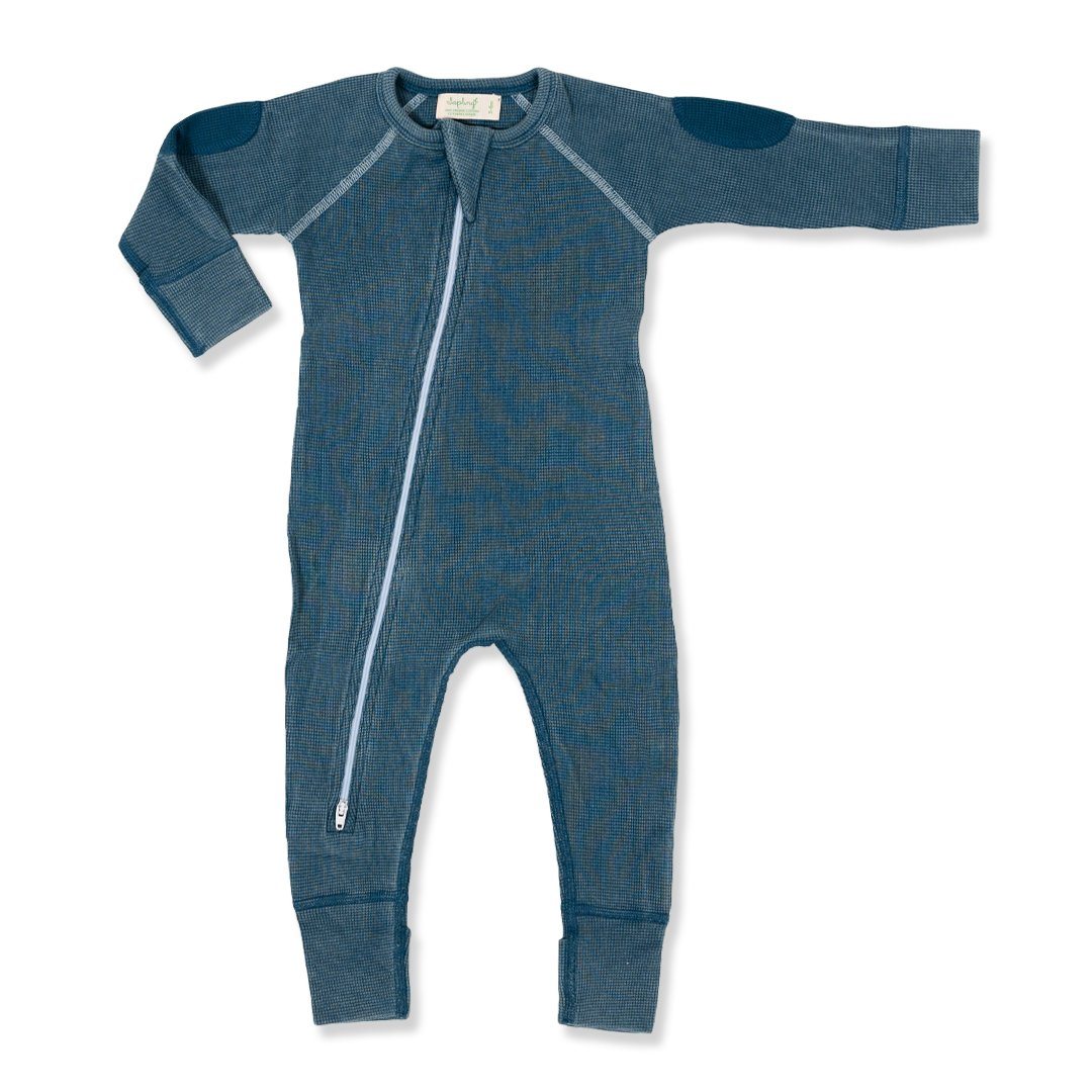 Vintage Blue Waffle Zip Romper